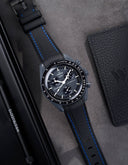 Curved Vertech Rubber Strap - Black & Blue Stitches - OM Luxury
